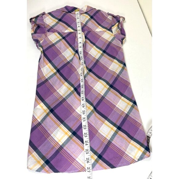 Divided by H&M Size 2 Purple Plaid Short Sleeve Front Button Top 10i - Picture 4 of 8